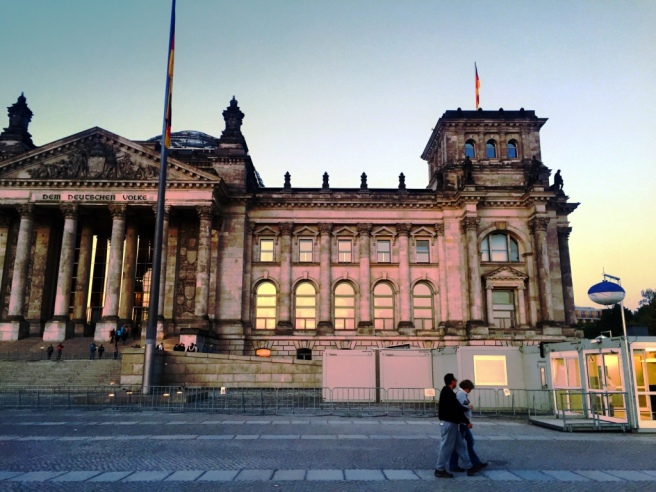 Berlin parliament, Bundestag, at sundown.